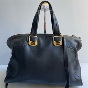 Fendi Chameleon Convertible Tote Handbag Black Leather Satchel